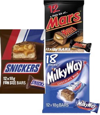 Mars / MilkyWay /  Snickers -  Chocolate Medium Party Share Bag 12/18/12 Piece (pack of 3)  sku8000