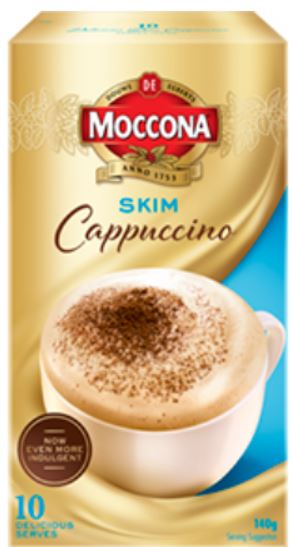 Moccona Skim Cappuccino  99%fat free Sachet - 10pk 140g  sku 8016