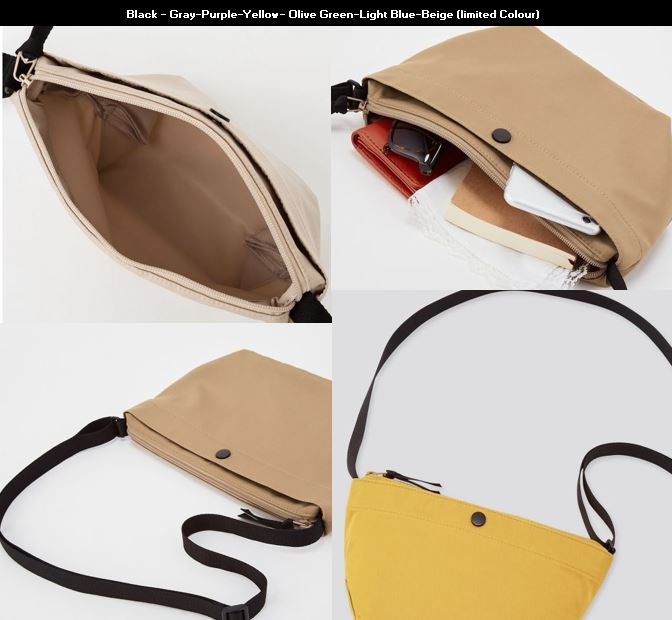 Uniqlo- WOMEN NYLON MINI SHOULDER BAG or Body strap bag   select: Black - Gray - Purple - Yellow - Olive Green - Light Blue - Beige     sku-Uniq-minibag