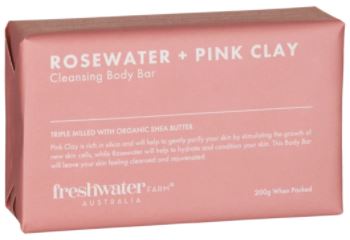 Freshwater farm Australia -Rosewater + Pink Clay Cleansing Body Bar 200g  Pink  sku3106