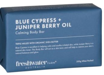 Freshwater farm Australia- Blue Cpress + Juniper Berry oil - Calming body bar - 200g Blue  sku3109