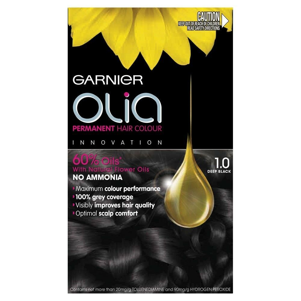 Garnier-Olia (Ammonia Free & Oil Based)  Permanent Hair Colour - 1.0 Deep Black   pc2400