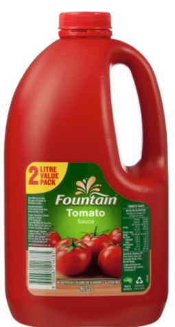 Fountain Tomato Sauce - 2L - No Artificial colours or Flavours - Gluten Free - Made in Aust  sku8026