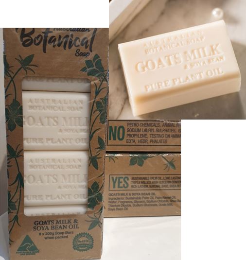 Australian Botanical Soap Bar  - Goat Milk with Soya Bean Oil ( 200g  each for pack of 8 )   sku3113