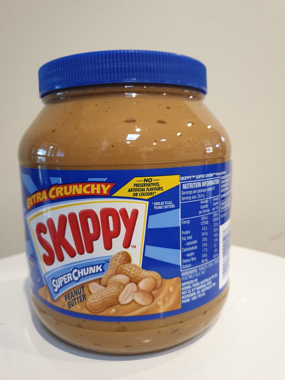 Skippy -peanut butter- extra crunchy (1.81 kg or 4lbs)    No Preservatives, Artificial flavour or Colours    sku8009