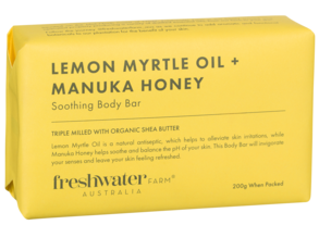 Freshwater farm Australia - Lemon Myrtle Oil + Manuka Honey Soothing Body Bar 200g  yellow pc3102